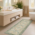 Sage Floral Kitchen Runners - 2x5 Runner Rug for Hallway Bathroom Laundry Room Bedroom Beside Bed Entryway, Boho Birds Leaves Patterned Non Slip Low Pile Washable Rugs