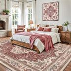 LUMI 4x6 Washable Area Rug for Living Room, Ultra Soft Traditional Vintage Red Rugs Non Slip with Rubber Backing, Low Profile, High Traffic, Stain Resistant Carpets, Ideal for Bedroom, Dining Room