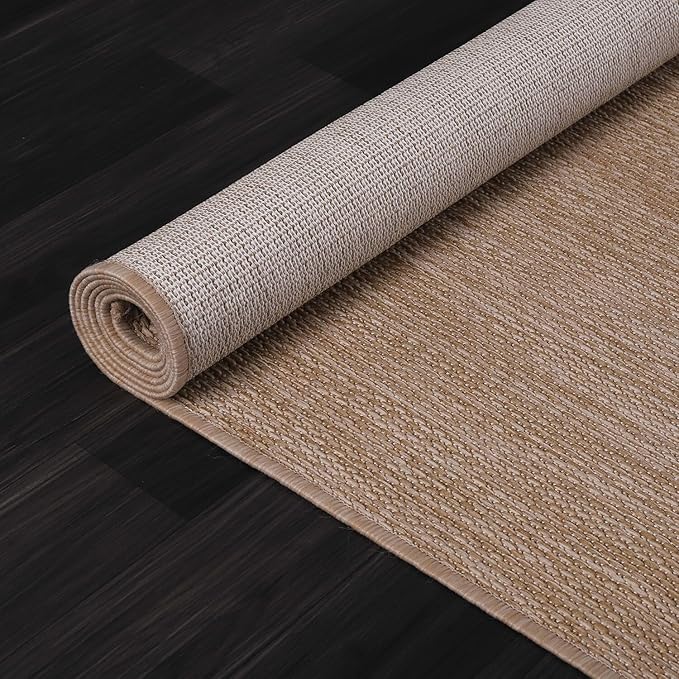 Beverly Rug Indoor Outdoor Rug 10x14, Washable Outside Carpet for Patio, Deck, Porch, Solid Modern Area Rug, Water Resistant, Jute Beige