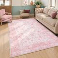 LIVEBOX Pink Area Rug 5x7, Vintage Living Room Rug Machine Washable Area Rugs, Pink Rugs for Bedroom Girls, Indoor Carpet for Dining Room Nursery Dorm Home Decor