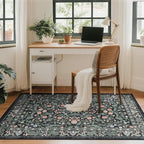 3x5 Washable Area Rug Floral Dark Green Entryway Small Rug Vintage Forest Low Pile Non Slip Stain Resistance Soft Carpet for Kitchen, Bedroom Beside, Laundry Room, Office Rug, Kids Room, Nursery Room