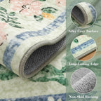 Wonnitar Machine Washable Area Rugs 9x12, Soft Sage Green Floral Rug for Living Room Bedroom, Ultra-Thin Large Foldable Boho Carpets for Playroom Classroom Dining Room