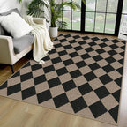 Easy Jute Checkered Area Rug, 4x6 Black Modern Washable Rugs for Living Room Non-Slip Low Pile Entryway Mat, Farmhouse Diamond Indoor Outdoor Carpet for Kitchen Backyard Bedroom Office