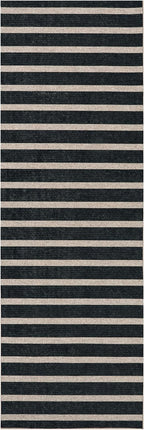 Lahome Striped Easy Jute Kitchen Runner, 2x6 Washable Rug Runners for Hallways Non Slip Entryway Rug, Farmhouse Neutral Indoor Outdoor Black Carpet for Laundry Room Front Porch
