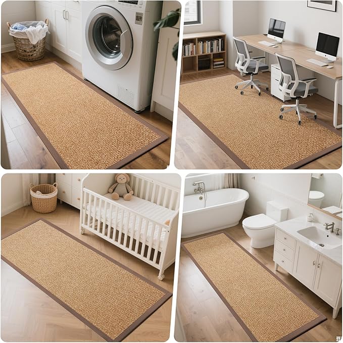 Washable Hallway Runner Rug 2x8 Jute Like Kitchen Runner Mat Rugs Non Slip, Woven Soft Entryway Farmhouse Runner Boho Floor Carpet for Indoor Laundry Hall Backdoor Bedroom Living Room, Brown