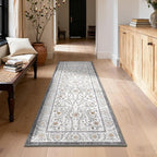GarveeHome Boho 2x6 Runner Rug for Hallways Non Slip, Vintage Botanical Kitchen Rugs Washable Area Rug for Entryway Stain Resistant, Low Pile Soft Runner Grey Carpet for Bedroom Floor Laundry Room