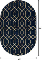 Unique Loom Glam Collection Area Rug - Trellis (5' 3' x 8' Oval, Navy Blue Gold/ Gold)