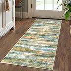 Modern Abstract Runner Rug 2x5, Green Mustard Multi Washable Entryway Kitchen Runner Non-Slip Soft Hallway Rug Runner Thin Print Faux Wool Carpet for Bedroom Laundry Room Indoor