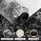 Shaggy Soft Fluffy Rug Non-Slip Indoor Floor Carpet for Living Room Anti-Skid Indoor Carpet Tie-Dyed Black Grey 5x7 Feet