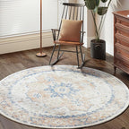 jinchan Kelda Round Rug 6ft Washable Area Rug Indoor Vintage Bedroom Floor Cover Distressed Circle Mat 6' Round Lightweight Non Slip Low Pile Thin Farmhouse Carpet for Living Room Dining Room Orange