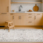 Light Gray Washable 2'6"x8' Wide Runner Rugs for Kitchen, Bathroom, Hallway, Non-Slip & Stain Resistant Long Floor Rug, Neutral Boho Floral Décor