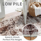3x10 Washable Runner Rugs for Hallway: Easy-to-Clean Abstract Runners for Entryway Bedroom - Stain and Water Resistant Rugs with Non-Slip Backing - Soft Low-Pile Carpet Brown Khaki White