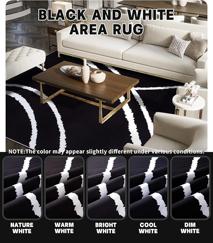 YIHOUSE Black Modern Area Rug 6x9,Abstract Rugs for Bedroom,Minimalist Striped Rug,Black and White Geometric Rug,Dark Washable Area Rugs 6x9 Non Slip Rugs for Living Room，Office
