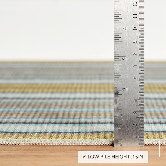 Dash & Albert Treehouse Stripe Machine Washable Rug, 6 X 9 Feet, Green Stripe Pattern