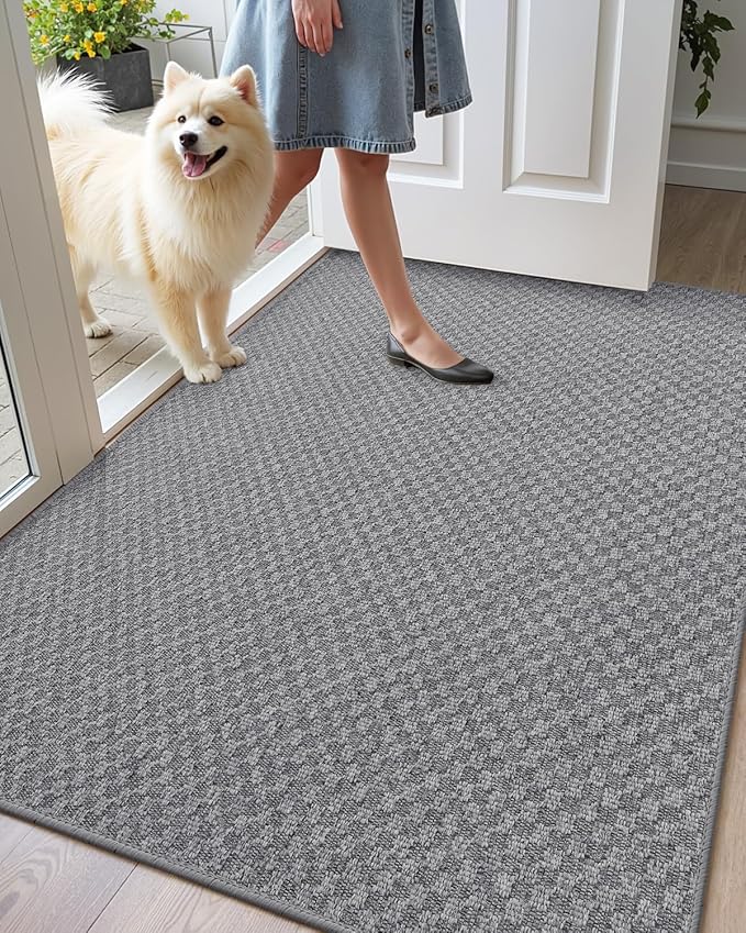 Color&Geometry Large Front Door Mat Indoor Entrance Non Slip Rubber Backed, 32"x48" Indoor Door Mats for Entryway, Dirt Trapper Double Doormat, Washable, Dark Grey (Rolled-up NO Creases)