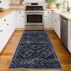 KILOCOCO Boho Entryway Rug 3x5 Area Rug Washable Non Slip Throw Rugs Soft for Kitchen Living Room Dining Bedroom Geometric Moroccan Carpet, Black/Navy