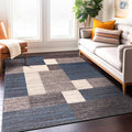 Rugshop Contemporary Blue Geometric Boxes Non-Slip Area Rug Non-Shedding for Living Room, Dining Room and Office, 5'3" x 7'3"