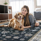 Tangsoo Black 2x5 Rug Runner, Washable Runner Rug for Hallways Non Slip, Floral Vintage Soft Low Pile Rugs Runner, Print Carpet Runners for Kitchen Bedroom Entryway Bathroom Living Room