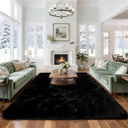 8x10 Solid Fluffy Black Area Rug – Washable, Durable, Extra Large Living Room Rug, Non-Slip High Pile Shag Rugs for Bedroom, Playroom, Nursery Rooms, Kids Room, Soft Indoor Floor Carpet Decor