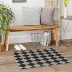 Easy Jute Checkered Entryway Rug, 2x3 Black Modern Indoor Outdoor Doormat, Washable Non-Slip Neutral Small Kitchen Rug Farmhouse Diamond Throw Rugs for Entrance Bedroom Bathroom