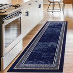 Antep Rugs Alfombras Bordered Modern 2x10 Non-Slip (Non-Skid) Low Pile Rubber Backing Indoor Area Runner Rug (Navy, 2' x 10')