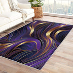 Purple and Gold Rug, 6x9 Rug, Luxury Rugs for Living Room Bedroom, Abstract Large Area Rug, Washable Rug Non Slip Soft Indoor Carpet, Purple and Gold Home & Room Decor