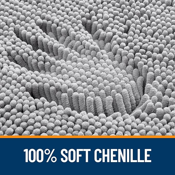 OLANLY Bathroom Rugs 47x17, Extra Soft Absorbent Chenille Bath Rugs, Rubber Backing Quick Dry, Machine Washable Bath Mats for Bathroom Floor, Tub and Shower, Home Decor Accessories, Grey