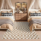 jinchan 5x7 Brown Checkered Area Rugs for Kids Room - Machine Washable Rug Modern Neutral Geometric Lattice Soft Non-Slip Carpet for Nursery Playroom Classroom Living Room Bedroom Home Office