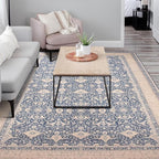 vivorug 4x6 Rug, Small Area Rug for Living Room, Bedroom, Kitchen, Machine Washable Non-Slip Throw Rug, Vintage Floral Carpet for Entryway Nursery Dinner Room - Durable (Blue)