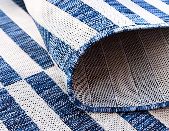 Unique Loom Outdoor Collection Classic Stripes, Transitional Indoor & Outdoor Area Rug, (8' 0 x 11' 0, Navy Blue/ Ivory