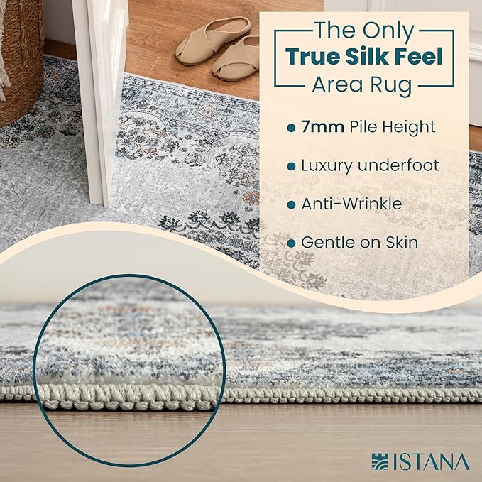 Istana 8x10 Area Rug - Blue 8x10 Rugs for Living Room - Foldable Rugs for Bedroom - Stain Resistant Washable Rug - Eco-Friendly Area Rugs - Easy to Clean Living Room Rug
