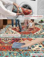 SERISSA Runner Rug for Hallways, 2'6"x12' Washable Non Slip Kitchen Runner Rug, Extra Long Boho Rug Ultra Soft Vintage Orange Print Floor Carpet for Bedroom Hallway Entryway Bathroom Laundry Room