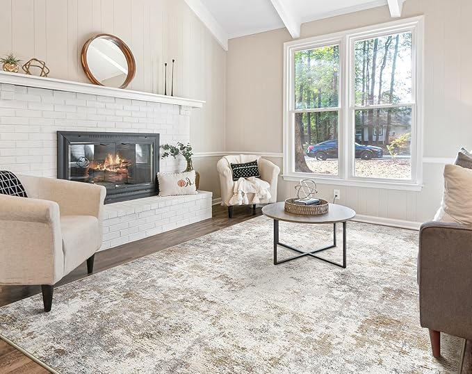 5x8 Area Rug Living Room Rugs - Washable Neutral Modern Abstract Soft Thin Large Rug Indoor Floor No Slip Rug Carpet for Bedroom Under Dining Table Home Office Decor - Brown Grey