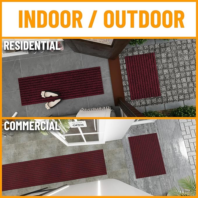 Ottomanson 2' x 6' Hallway Runner with Scraper Pile - Extra Durable Non-Slip Rug Mat for Indoor & Outdoor Use - Ideal for Kitchen, Entryway, Patio & Garage - High-Traffic Carpet, Red