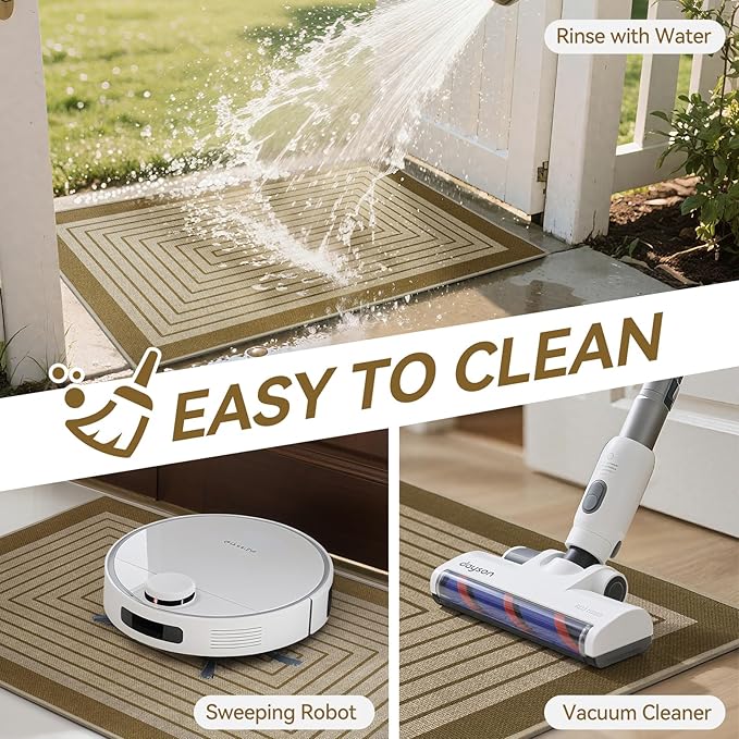 Front Door Mat 17''x30'', Absorbent Muddy Dirt Resist Washable Non Slip Low-Profile Indoor Doormat, Easy Clean Welcome Entryway Door Mats, Brown