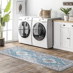 COMSLE Boho Runner Rug, 2x6 Washable Rugs for Hallway Faux Wool Small Throw Rug Distressed Kitchen Area Rug Non-Slip Laundry Room Rug Carpet Runner for Entryway Indoor Bedroom (Light Blue)