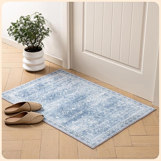 Istana 2x3 Area Rug - Blue Boho Rugs for Living Room 2x3 - Foldable Small Rugs for Bedroom - Stain Resistant Washable Rug Non Slip - Eco-Friendly Area Rugs Indoor