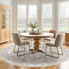 Round Rug Living Room Rugs: 8x8 Washable Boho Neutral Large Circle Soft Indoor Distressed Stain Resistant Floor Farmhouse Carpet for Bedroom Nursery Kids Playroom Office Dining Room Dorm- Cream Gray