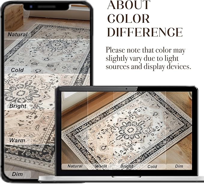 XWZO Runner Rug 2x10ft for Long Hallways, Washable Non-Slip Low Pile Area Rug with Rubber Backing, Spill Resistant Soft Vintage Floor Carpet for Kitchen Entryway Stair Landing Bedroom, Brown Beige