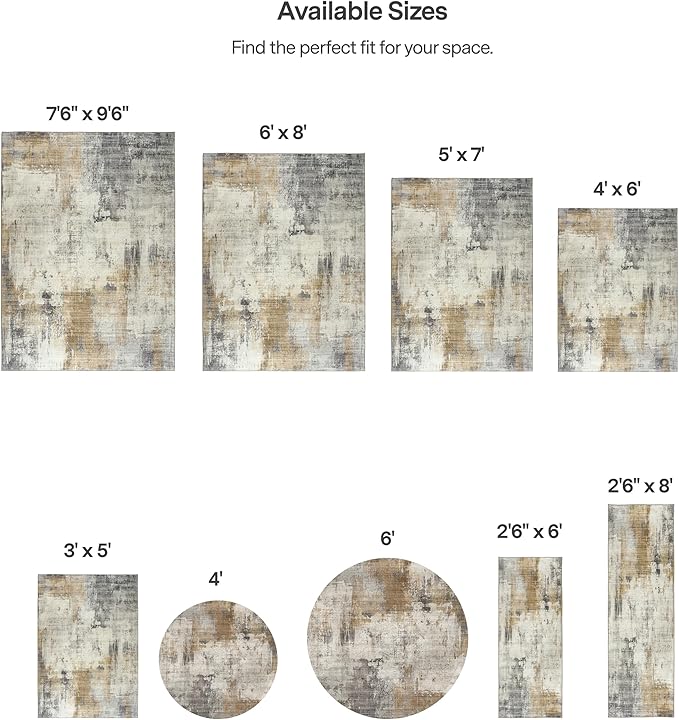 ReaLife Rugs Machine Washable Area Rug - Living Room Bedroom Bathroom Kitchen Entryway Office - Padded Low Pile Stain Resistant Premium - Modern Abstract Contemporary - Quinn - Beige 6' x 8'