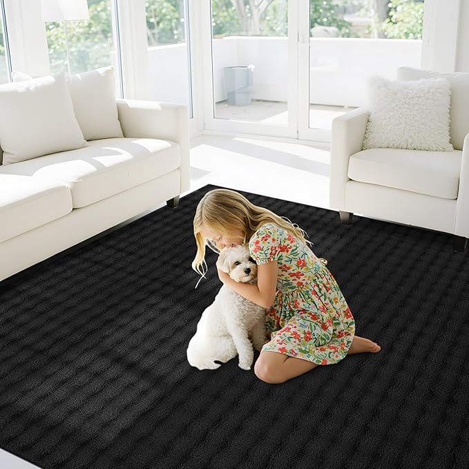 CAMILSON Modern Black Non Slip Rug 3x5 Ultra Soft High Pile Area Rugs Non Skid Rubber Backing Durable & Easy to Clean Carpet for Living Room Bedroom Kids Room Indoor Use (3 x 5 Black)