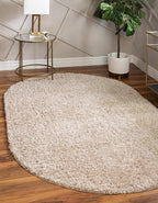 Unique Loom Davos Shag Collection Area Rug - Solid (5' 3" x 8' Oval, Linen)