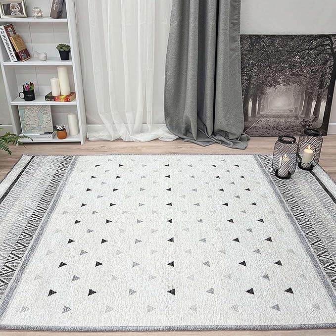 Alfa Rich 4x6 Gray Off White Washable Area Rugs for Living Room Bedroom Kitchen Dining Cotton Rug
