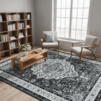 Black 4x6 Rug for Bedroom, Non Slip Washable Area Rugs for Living Room, Distressed Indoor Retro Accent Vintage Carpet for Kitchen, Office, Dining Room, Farmhouse, Kids Room