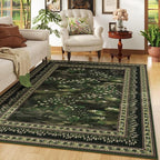 Rugcomf Area Rugs 8x10 Clearance Impressionist-Style Vintage Washable Area Rug Non Slip Low Pile Large Rug for Bedroom Farmhouse Dining Room Kids Playroom, Green