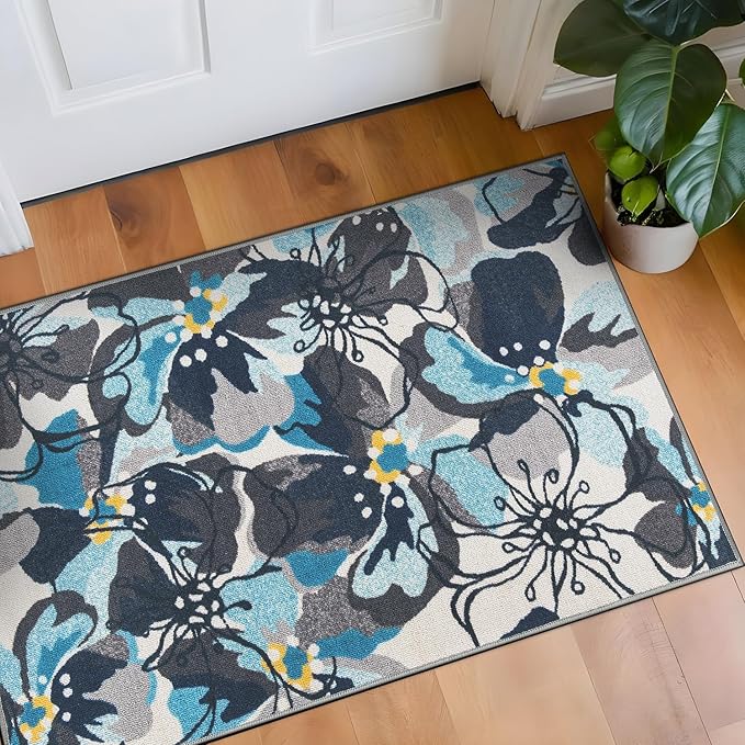 Rugshop Gray Large Floral Non-Slip Area Rug Fade Resistant for Hallway, Entryway and Kitchen, 2'7" x 4'
