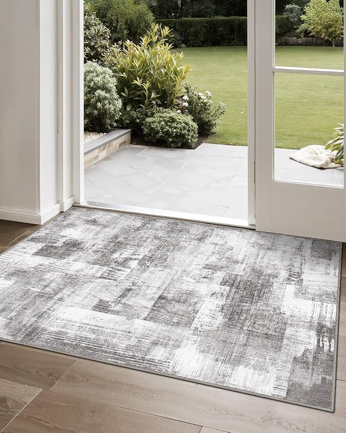 LUMI Ultra Thin Door Mat, 36x59 Non Slip Indoor Doormat Entrance Washable Rugs Entryway Oriental Vintage Soft Carpet for Kitchen Bedroom Front Door, Grey