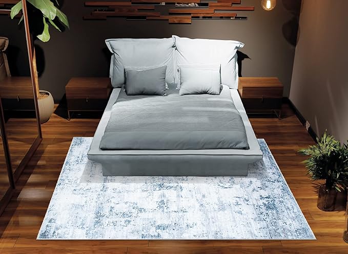 Bloom Rugs Caria Washable Non-Slip 9x12 Rug - Blue/Gray Modern Abstract Area Rug for Living Room, Bedroom, Dining Room, and Kitchen - Exact Size: 9' x 12'