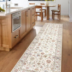Washable Hallway Runner Rug 2.5x12ft - Long Non-Slip Cream Colorful Boho Runner Rug Low Pile Soft Vintage Bohemian Floral Runners for Hallways Kitchen Living Room Indoor Entryway Bedroom Foyer