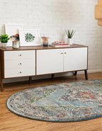 Unique Loom Isabella Collection Area Rug - Rossellini (5' 1" x 8' Oval, Blue/ Beige)